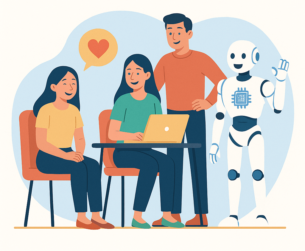An illustration of an employee who feels supported and safe using AI